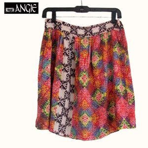 Angie NWT Boho Multicolor Medallion Contrast Print Flare Mini Skirt L (Fits M)